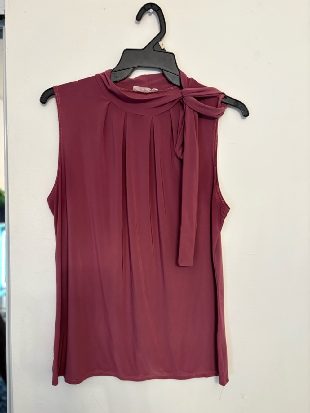 Silk Sleeveless Tie-Neck Blouse - Dusty Rose neck bow size large